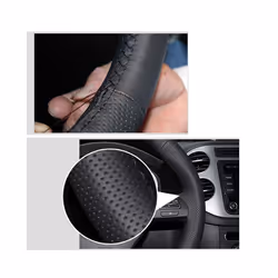 DIY Hand-stitched Black Artificial Leather Steering Wheel Cover for BMW - White Thread