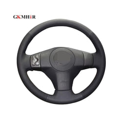 DIY Hand-stitched Black Artificial Leather Steering Wheel Cover for Toyota - Yellow Thread