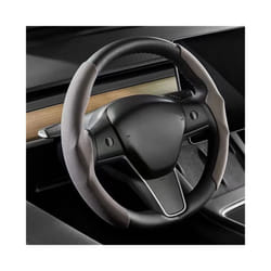 For Tesla Model 3 Steering Wheel Cover Suede Ultra Thin Sweat Absorbent - Dark Grey