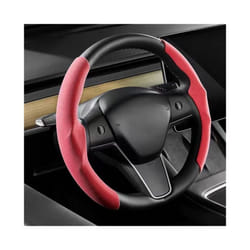 For Tesla Model 3 Steering Wheel Cover Suede Ultra Thin Sweat Absorbent - Red