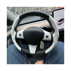 For Tesla Model 3 Steering Wheel Cover Suede Ultra Thin Sweat Absorbent - white