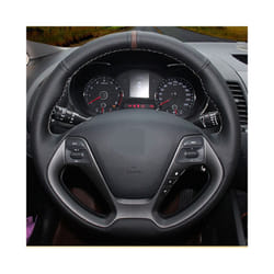 Black Artificial Leather Car Steering Wheel Cover For Kia K3 2013 K2 Rio - Black Thread