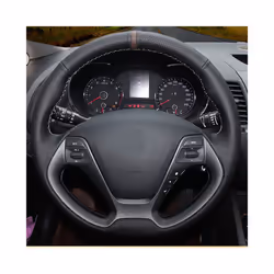 Black Artificial Leather Car Steering Wheel Cover For Kia K3 2013 K2 Rio - Red Thread