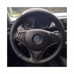 Car Steering Wheel Cover Black Artificial Leather Hand-stitched For BMW - Blue Thread