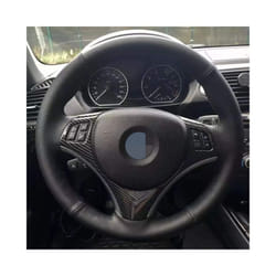 Car Steering Wheel Cover Black Artificial Leather Hand-stitched For BMW - Gray Thread