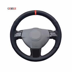 Black Artificial Leather DIY Car Steering Wheel Cover For Opel Astra (H) - Red Thread