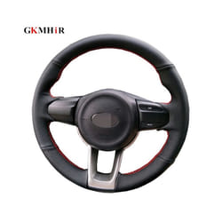 Black Steering Wheel Cover Soft Artificial Leather Steering Wheel Cover - Gray Thread