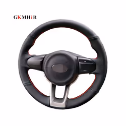 Black Steering Wheel Cover Soft Artificial Leather Steering Wheel Cover - Yellow Thread