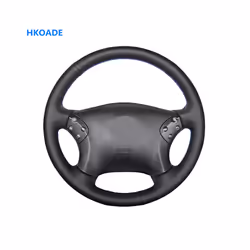DIY Hand-stitched Black High Soft Artificial Leather Car Steering Wheel - Red Thread