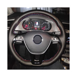 DIY Black Steering Wheel Cover Artificial Leather Car Steering Wheel Cover - Gray Thread