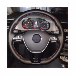 DIY Black Steering Wheel Cover Artificial Leather Car Steering Wheel Cover - White Thread