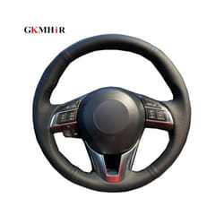 DIY Black Soft Artificial Leather Car Steering Wheel Cover For Mazda CX-5 - Red Thread