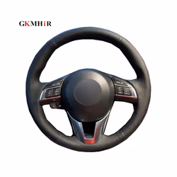 DIY Black Soft Artificial Leather Car Steering Wheel Cover For Mazda CX-5 - Yellow Thread