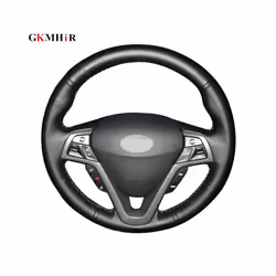 DIY Hand-stitched Black Artificial Leather Car Steering Wheel Cover for - Black Thread