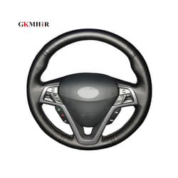 DIY Hand-stitched Black Artificial Leather Car Steering Wheel Cover for - Black Thread