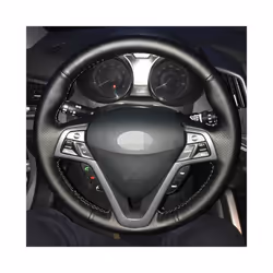 DIY Hand-stitched Black Artificial Leather Car Steering Wheel Cover for - Black Thread