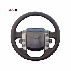 Black Artificial Leather Hand-stitched Car Steering Wheel Cover for Land - Gray Thread