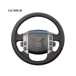 Black Artificial Leather Hand-stitched Car Steering Wheel Cover for Land - Light blue Thread