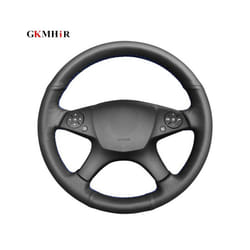 Black Hand-stitched PU Artificial Leather Car Steering Wheel Cover for - Black Thread