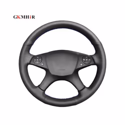 Black Hand-stitched PU Artificial Leather Car Steering Wheel Cover for - Blue Thread