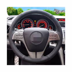 DIY Hand-stitched Steering Wheel Cover Black Artificial Leather Steering - Black Thread