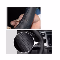 DIY Hand-stitched Steering Wheel Cover Black Artificial Leather Steering - Black Thread