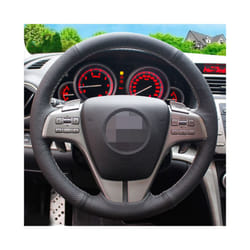 DIY Hand-stitched Steering Wheel Cover Black Artificial Leather Steering - Red Blue Thread