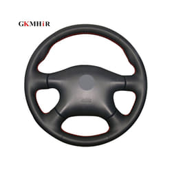 Black Leather Steering Wheel Cover for Nissan Almera N16 Pathfinder Primera - Blue Thread