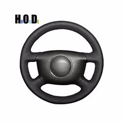 Hand-stitched Black PU Artificial Leather Car Steering Wheel Cover for - Light blue Thread