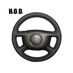 Hand-stitched Black PU Artificial Leather Car Steering Wheel Cover for - Light blue Thread