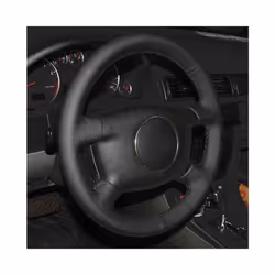 Hand-stitched Black PU Artificial Leather Car Steering Wheel Cover for - Light blue Thread