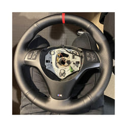 Anti-Slip Car Accessories Black Leather Car Steering Wheel Braid Cover - Orange Thread