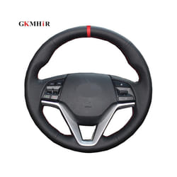 Black Car Steering Wheel Cover DIY Artificial Leather For Hyundai Tucson - Black Thread