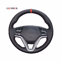 Black Car Steering Wheel Cover DIY Artificial Leather For Hyundai Tucson - Blue Thread