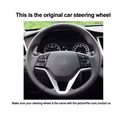 Black Car Steering Wheel Cover DIY Artificial Leather For Hyundai Tucson - Blue Thread