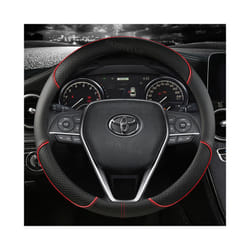Car Steering Wheel Cover Leather 38cm For Toyota Corolla Fortuner Sequoia - Red