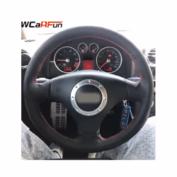 Black Leather Steering Wheel Cover for Audi A2 8Z A3 8L Sportback A4 - Black thread