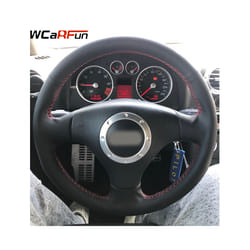 Black Leather Steering Wheel Cover for Audi A2 8Z A3 8L Sportback A4 - Red thread