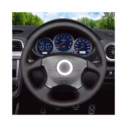 Black PU Faux Leather DIY Hand Stitched Car Steering Wheel Cover for Subaru - White Thread