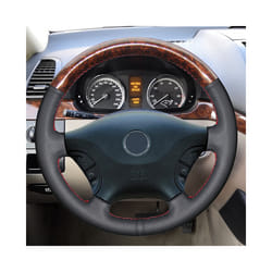 DIY Black Artificial Leather Hand-stitched Car Steering Wheel Cover for - Black thread