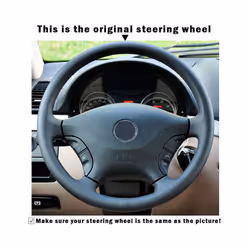 DIY Black Artificial Leather Hand-stitched Car Steering Wheel Cover for - Black thread