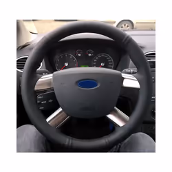 Black Artificial Leather Hand-stitched Car Steering Wheel Cover for Ford - Orange thread