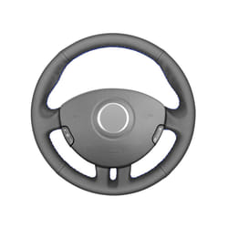 Black PU Faux Leather DIY Hand-stitched Car Steering Wheel Cover for Renault - Black Thread