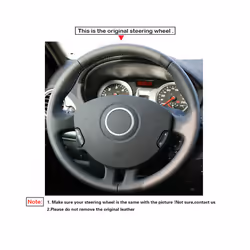 Black PU Faux Leather DIY Hand-stitched Car Steering Wheel Cover for Renault - Black Thread