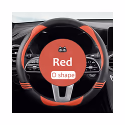 Car Steering Wheel Cover Leather Universal Carbon Fiber Pattern Anti-slip - Red O Type1
