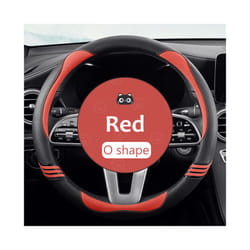 Car Steering Wheel Cover Leather Universal Carbon Fiber Pattern Anti-slip - Red O Type1