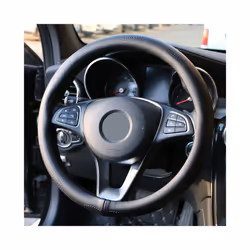 Universal 38cm Car Steering Wheel Cover Genuine Leather Braid For Steering - Black
