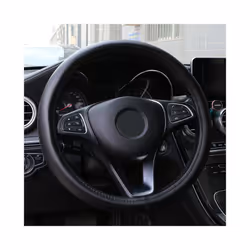 Universal 38cm Car Steering Wheel Cover Genuine Leather Braid For Steering - Black