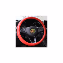 Universal 38cm Car Steering Wheel Cover Genuine Leather Braid For Steering - Red