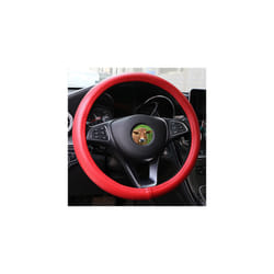 Universal 38cm Car Steering Wheel Cover Genuine Leather Braid For Steering - Red